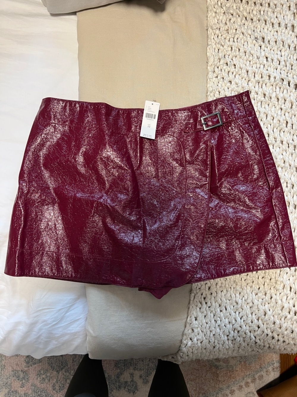 Maeve Faux Leather Burgundy Mini Skort
